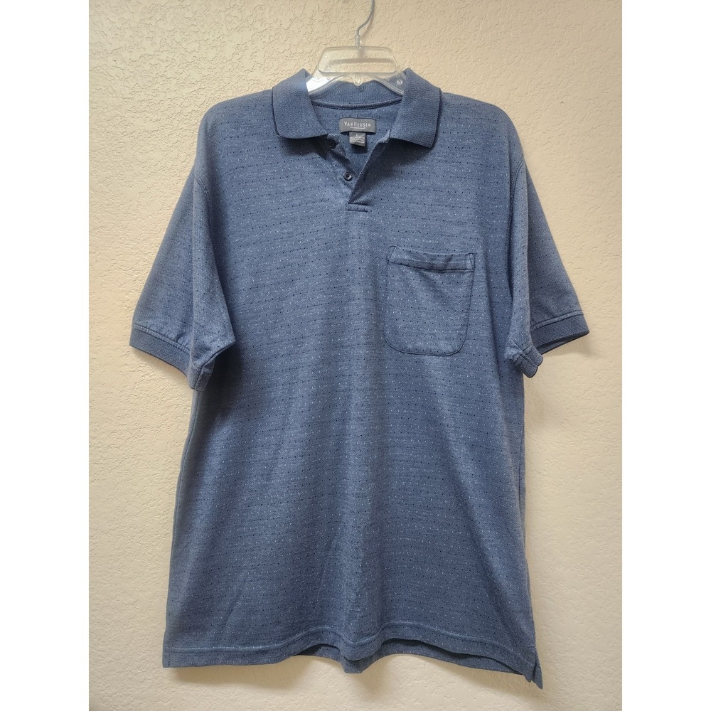 Van Heusen Men's Polo Shirt Size XL Blue Cotton Blend Short Sleeve Pocket Casual